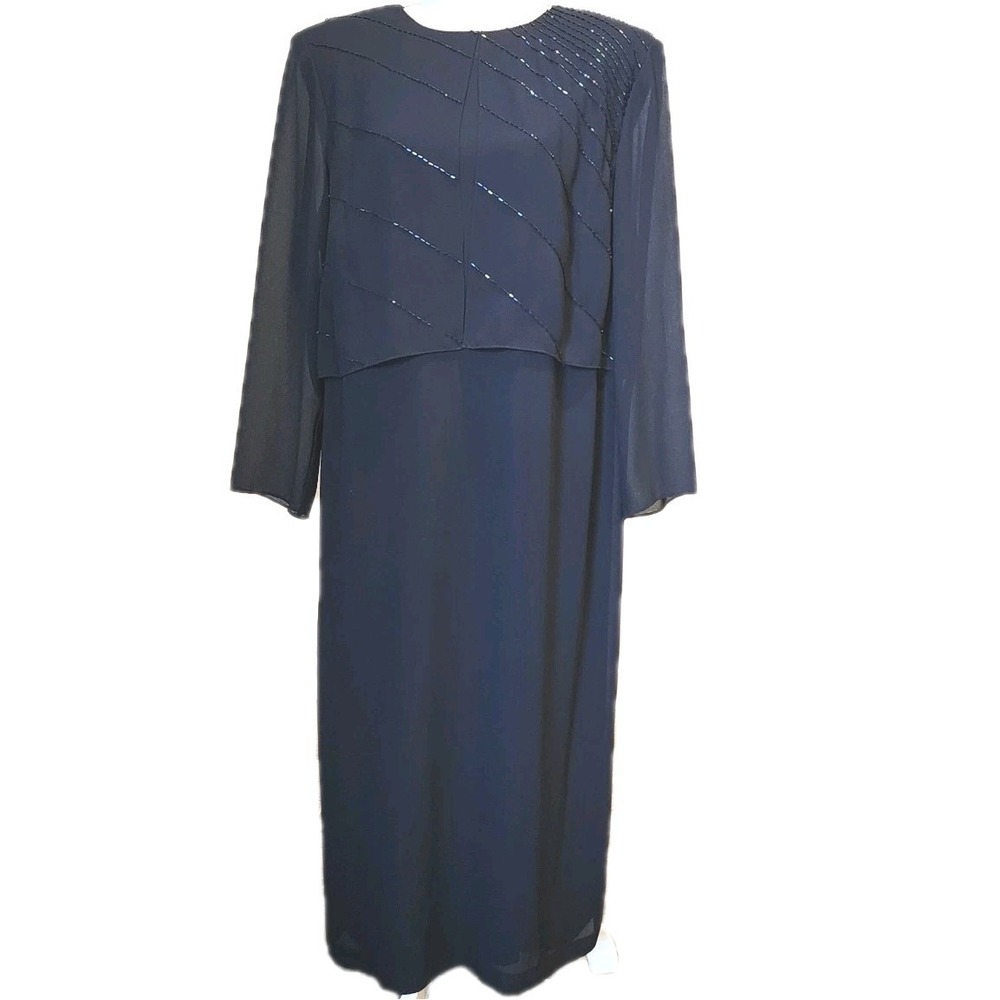 John Roberts Cocktail Dress Womens 14W Plus Navy Sparkle Sheer Formal Wedding‎